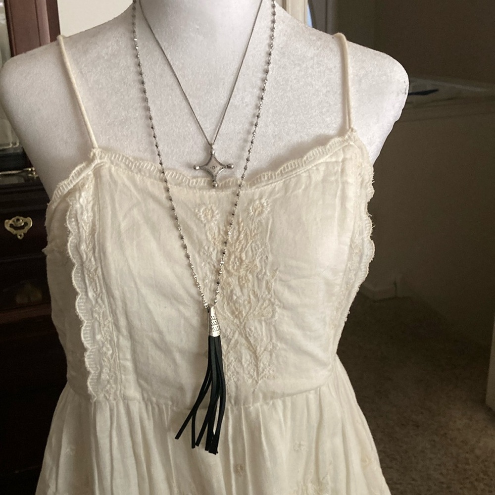 Free People Silver Medal Necklace with Black Vegan Tassel